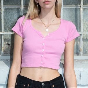 brandy melville pink button up crop top